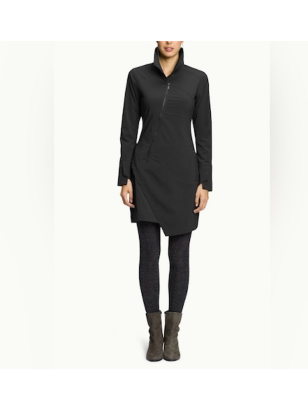 Nau Black Asymmetrical Zip-Front Dress